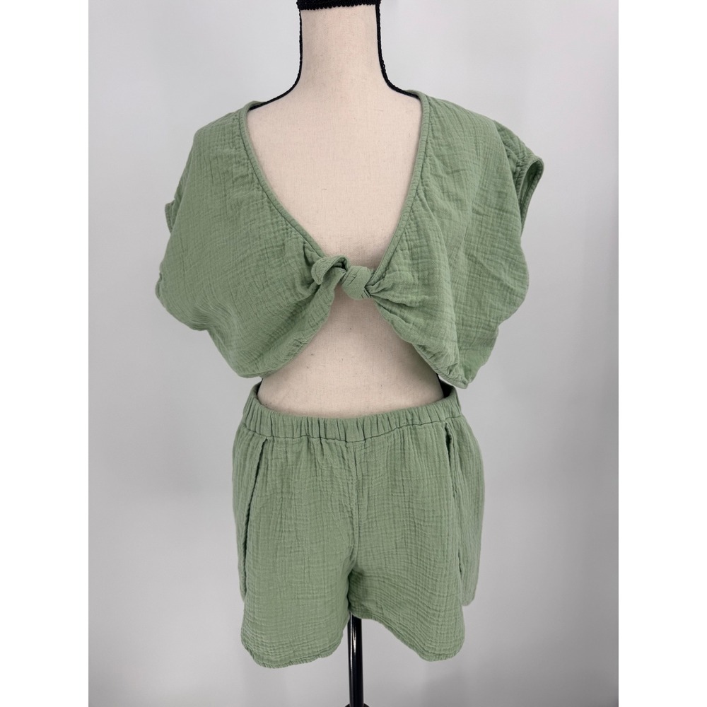 Madewell Matching Set Women S Green Cotton Gauze Tie Front Top Shorts